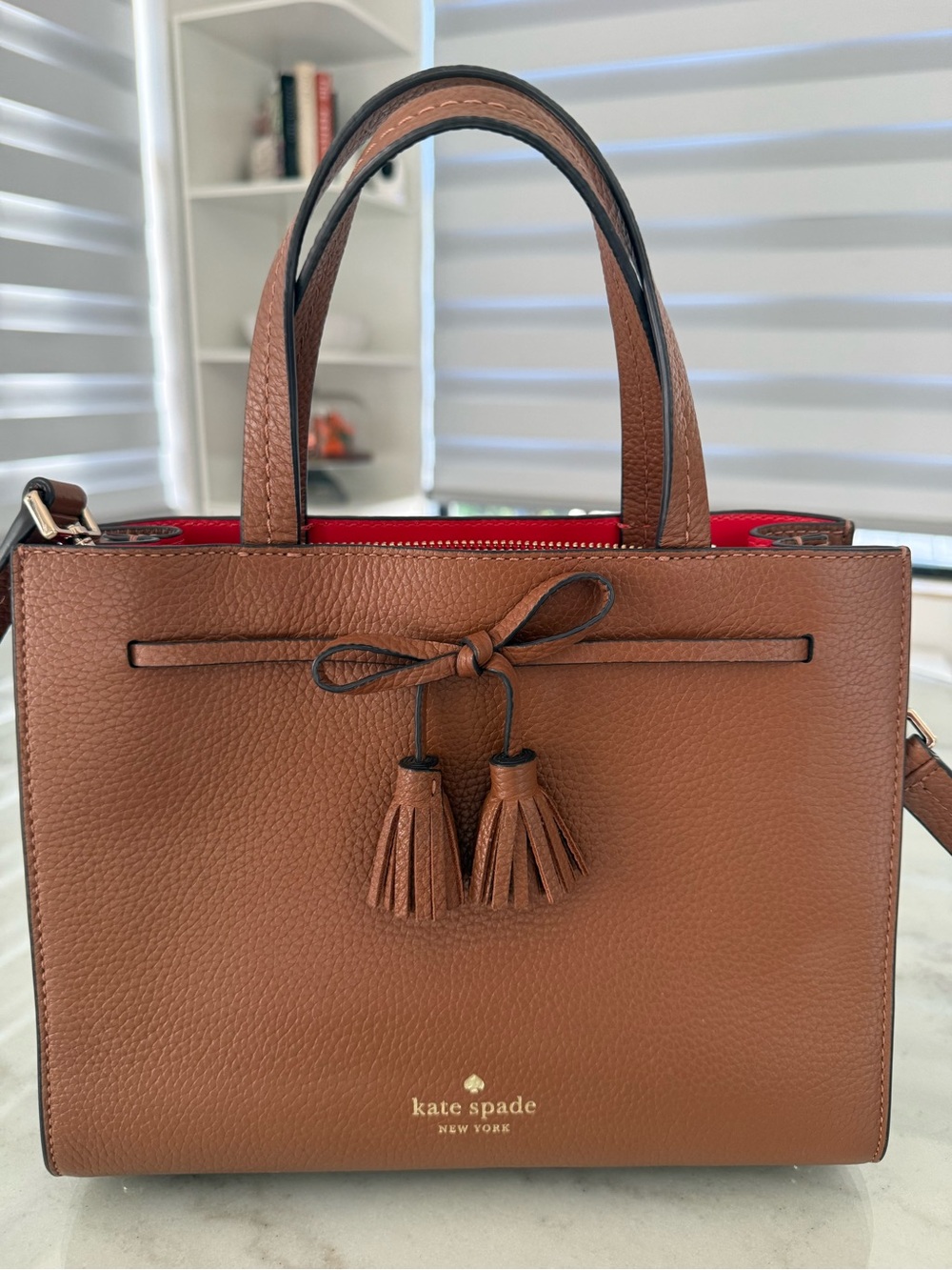 kate spade Brown Leather Mini Satchel with Tassel Bow